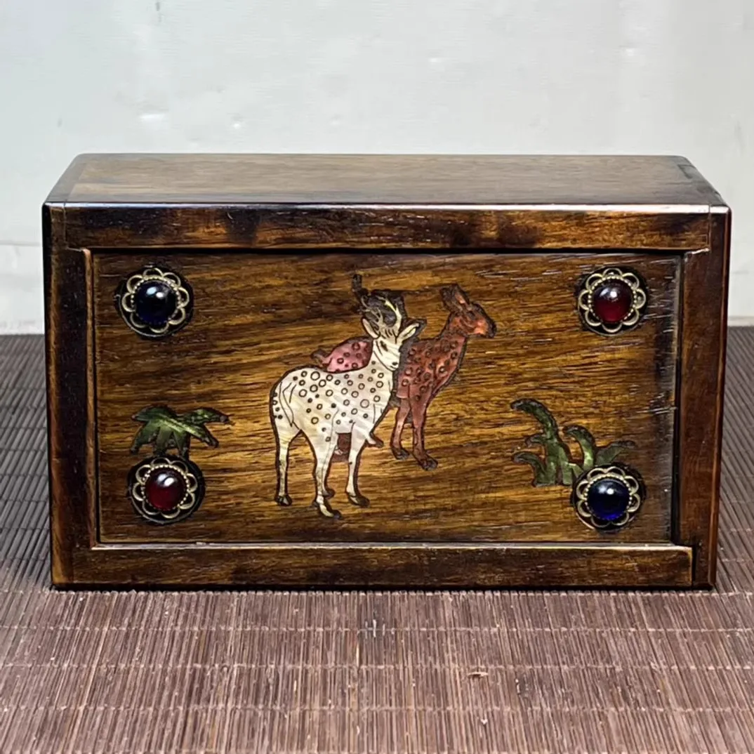 

Antique QingDynasty Antique Rosewood Jewel & Shell jewelry box,Hand Carved crafts, Deer,best collection & adornment