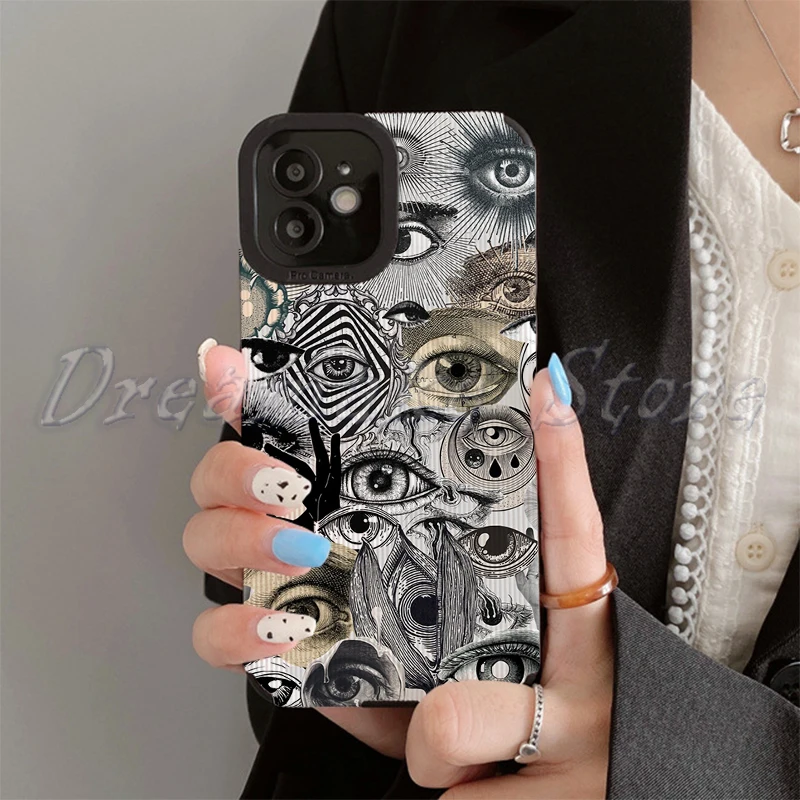 Black and White Artistic Eyes Phone Case for Iphone 11 Pro Max 12 13 Iphone 14 Pro Max Iphone 15 Pro Max Case