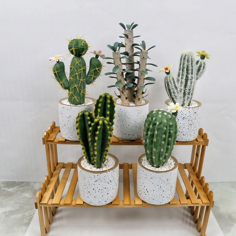 

Artificial plastic cactus succulent prickly pear potted plant Eco-friendly home office desktop with pot