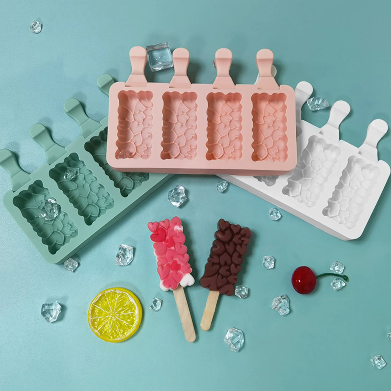 Silicone 4-Cavity Popsicle Mold with Lid for Easy Release - Handmade and Refrigerator Friendly