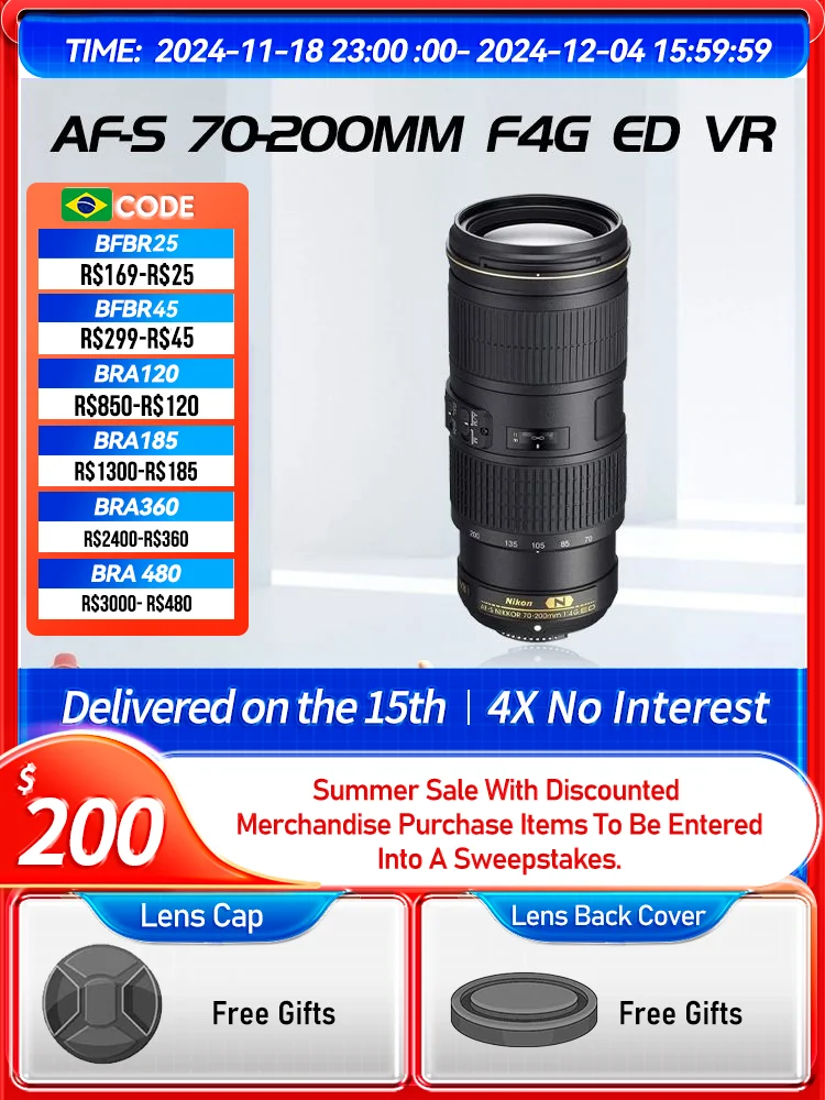 Nikon Nikkor AF-S 70-200mm F2.8E FL ED VR 70-200mm F4G 80-400mm F4.5-5.6G EDVR Full Frame Zoom DSLR Camera Lens 70 200 2.8（Used）