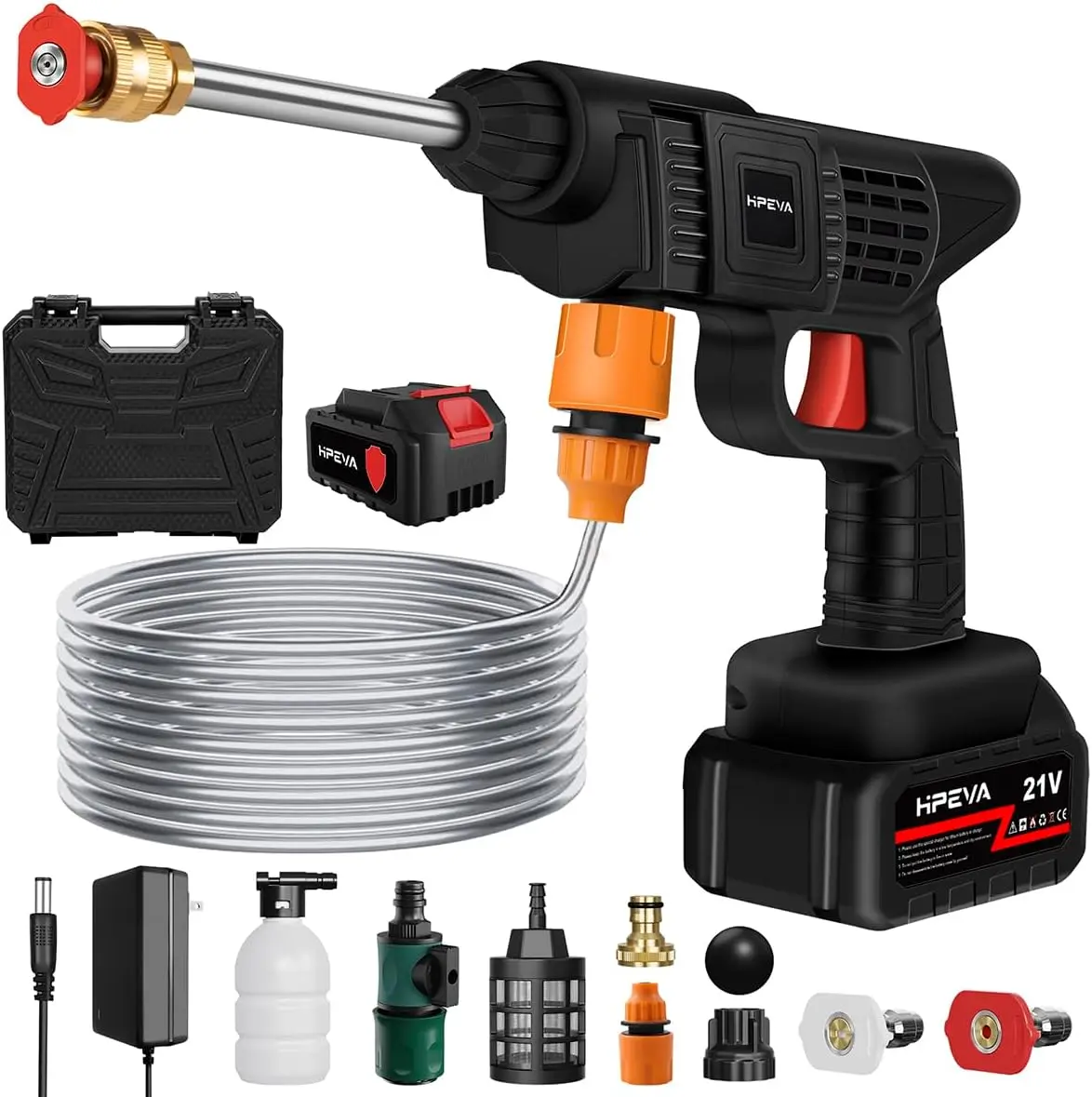 

Портативная мойка с питанием от аккумулятора, 452PSI, ручной пистолет 1,3 галлона в минуту с насадками для автомобильного и домашнего использования