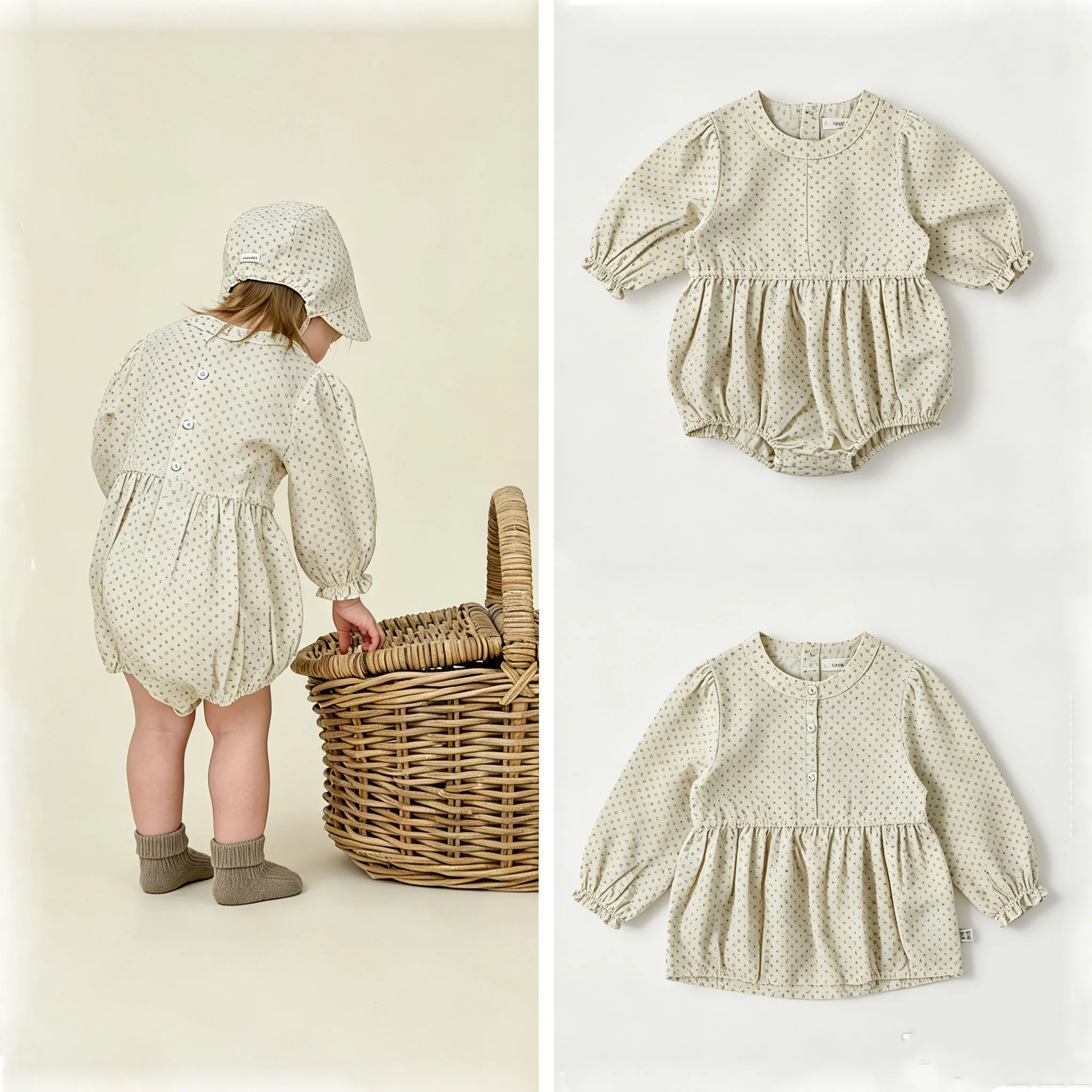 Baby Rompers 2026 Autumn Long Sleeve Striped Shirt Blouse Floral Print Girls Vintage Jumpsuit Cute Newborn Clothes