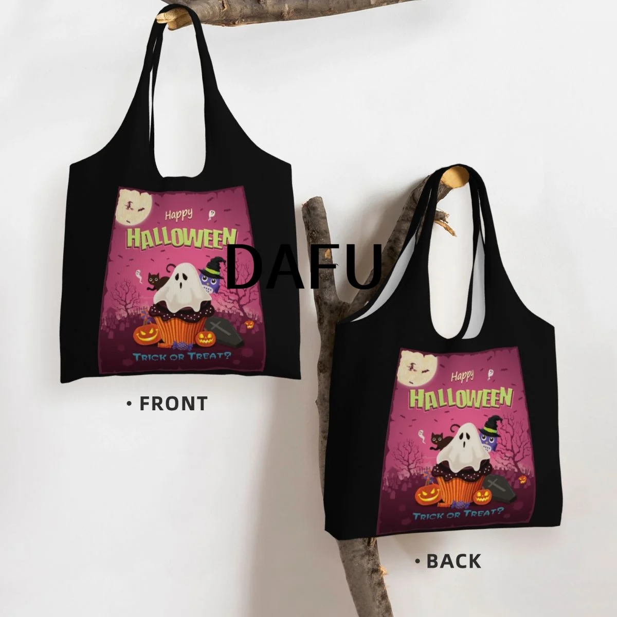Happy Halloween Funny Halloween Print Cotton Tote Bag - Casual Commuter Shoulder Bag for Work Grocery Shopping Trick or Treat