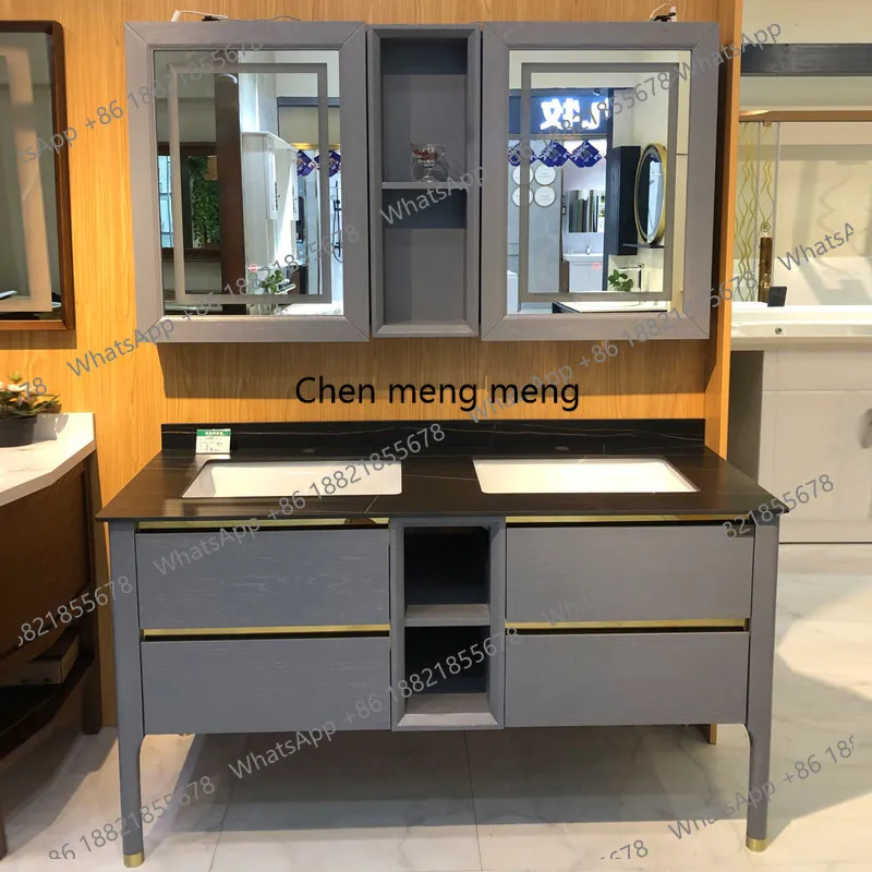 

Modern simple light luxury rock slab solid wood bathroom cabinet combination, bathroom washbasin bathroom