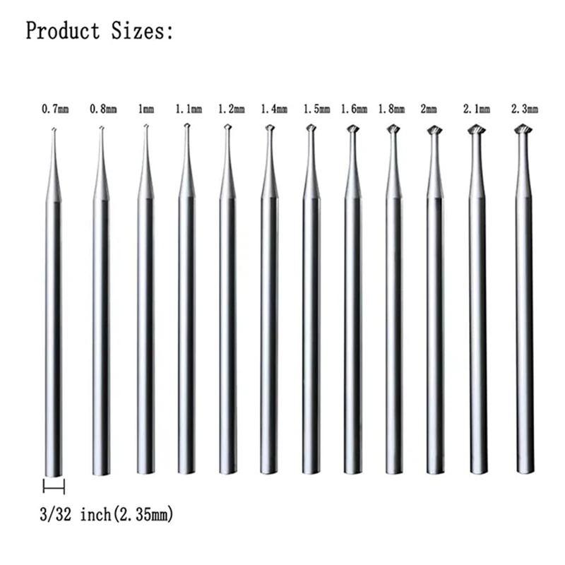 12ชิ้น90 ° HART Burr-3/32นิ้วก้าน90องศาเครื่องประดับสลักรูปหัวใจชุดเสี้ยน lapidary