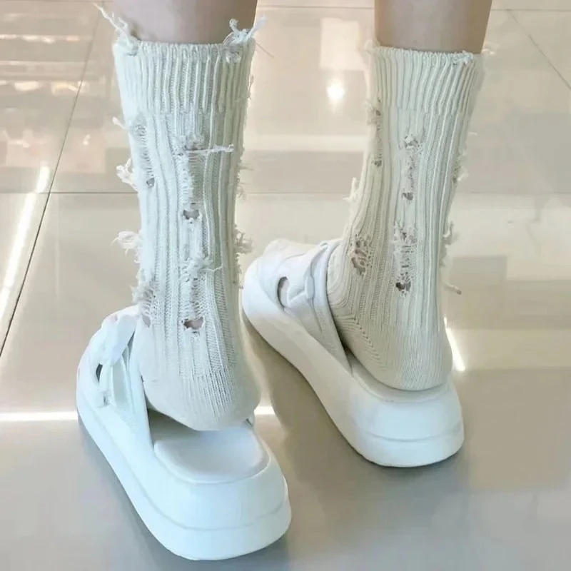 1/3 paia di calzini strappati da donna moda Harajuku Trendy Street calzini distrutti rotti Street Distressed Calzature in maglia Calzini da mendicante