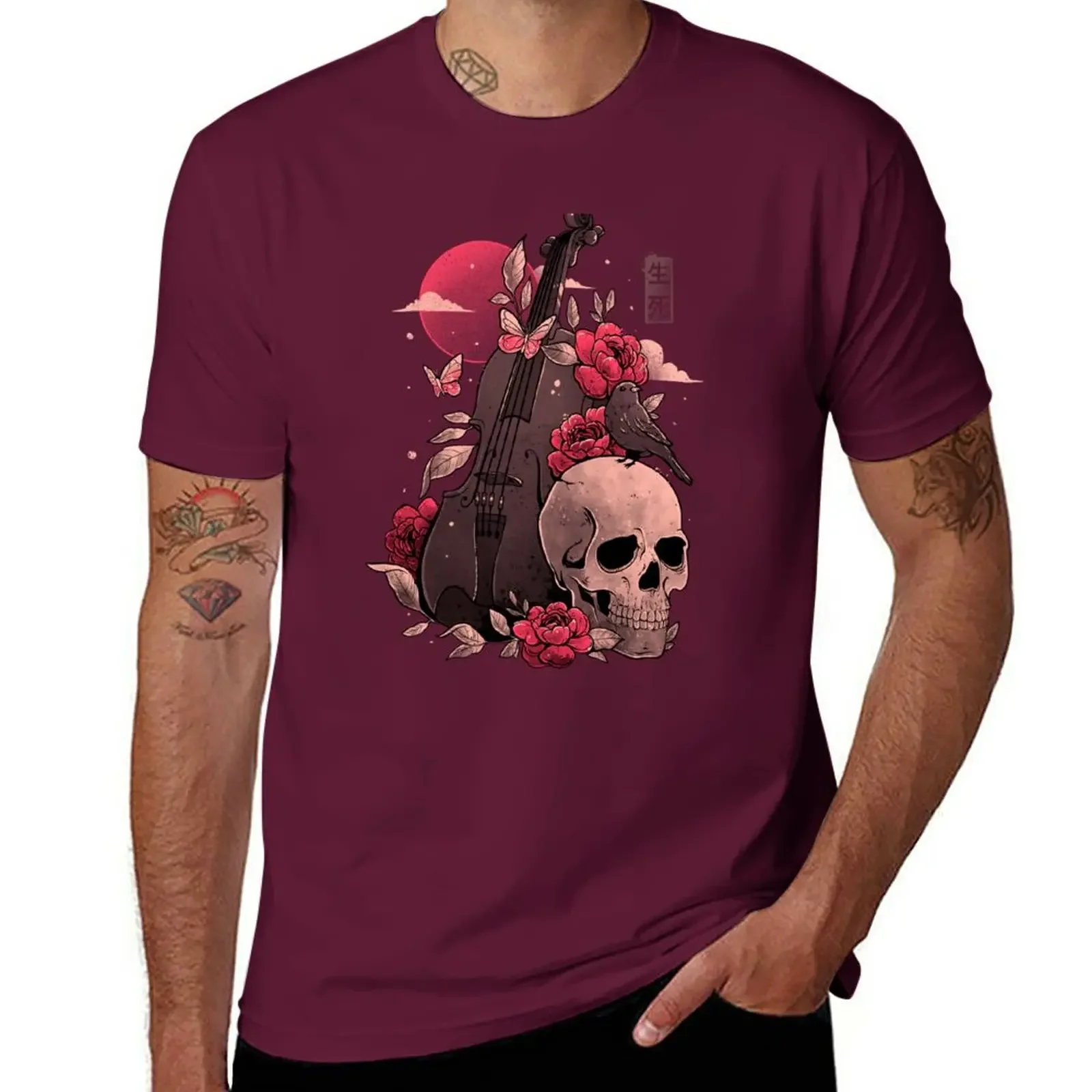 New Death and Music - korean fashion summer top tees mens big and tall t shirts Cello Skull Evil Gift T-Shirt  harajuku