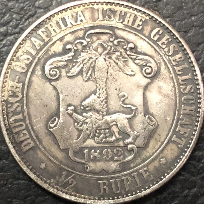 1892 German East Africa 0.5 Ruie-Wilhelm II Copy Silver Plated  Coin