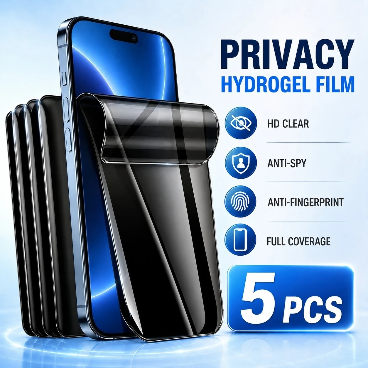 5er-Pack Blickschutz-Hydrogel-Folie für iPhone 17 Pro Max Air 17E 16 Plus 15Pro 14 13 12 Mini 11 XS XR 8 7 SE Displayschutzfolie Glatt