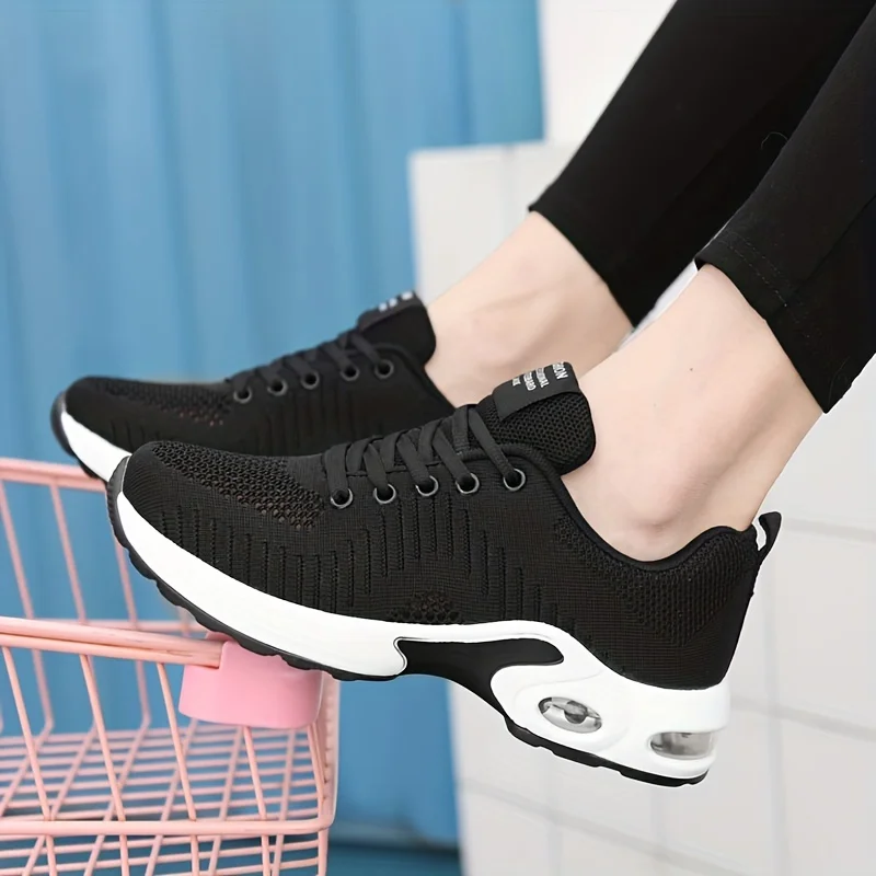 Black Sneakers for Women Mesh Casual Breathable Knit Sneaker Air Cushion Sneaker Arch Support Ultra Light Female Shoes 1809 s