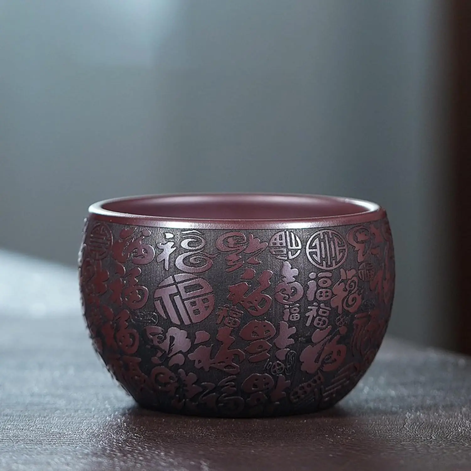 Handmade Zisha Clay Master Teacup, Baifu Cup, High Temp Fired Relief Hundred for Tea Enthusiasts, Made in China Yixing
