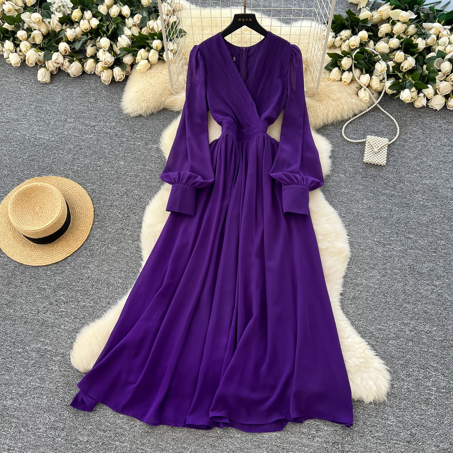 

Chic Sexy Vintage V-Neck lantern sleeve Elegant French Fashion fairycore Casual Summer Long dress ceremony dresses