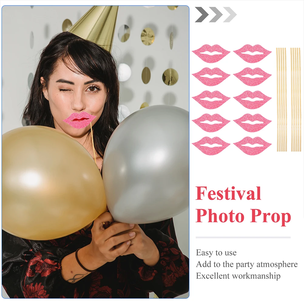 

40 Sets Party Supplies Red Lips Photo Props Birthday Paper Cutout Booth Pink Women's
