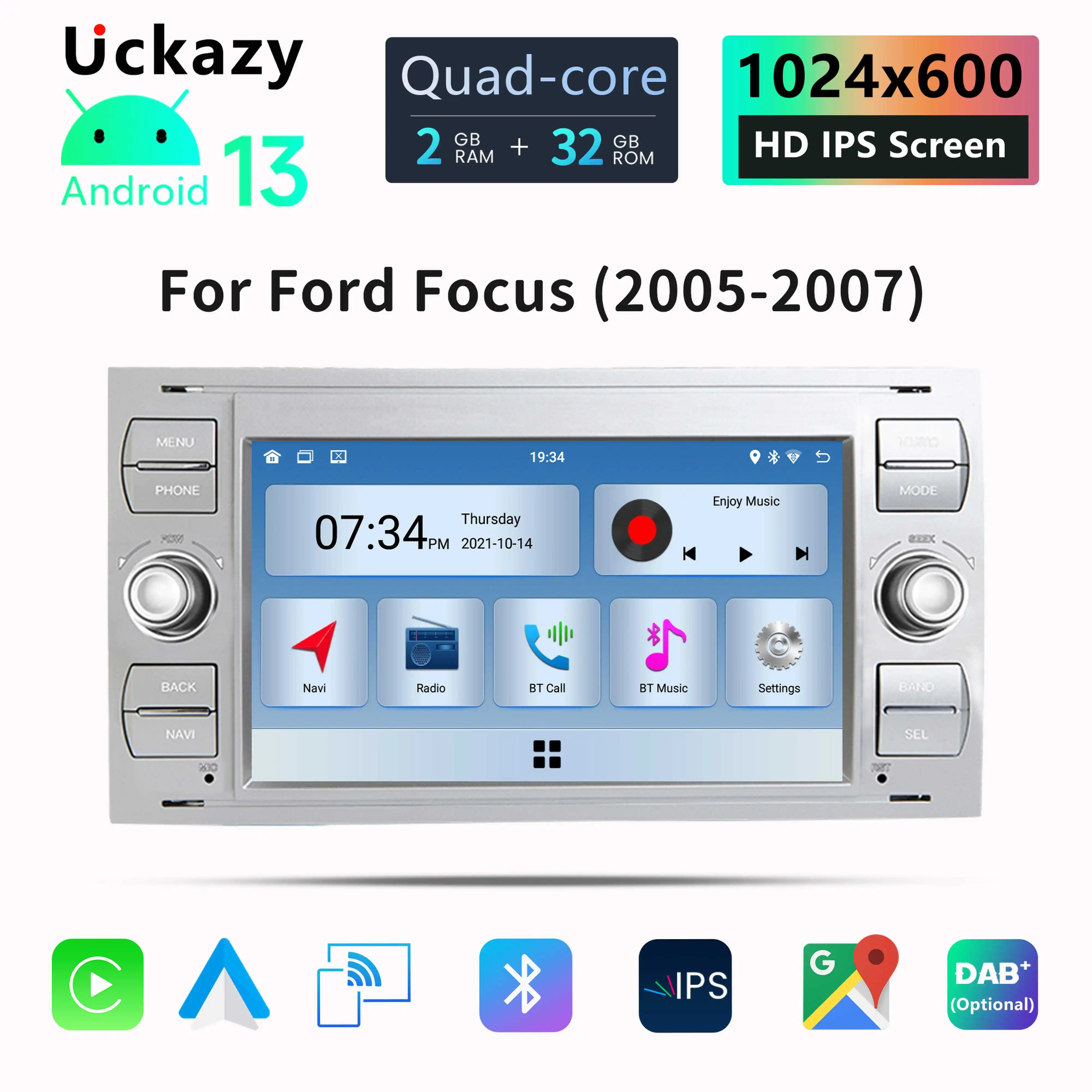 2 din Android 13 Car Multimedia For Ford Focus 2 Ford Fiesta Mondeo 4 C-Max S-Max FusionTransit Kuga Radio Audio Stereo Carplay