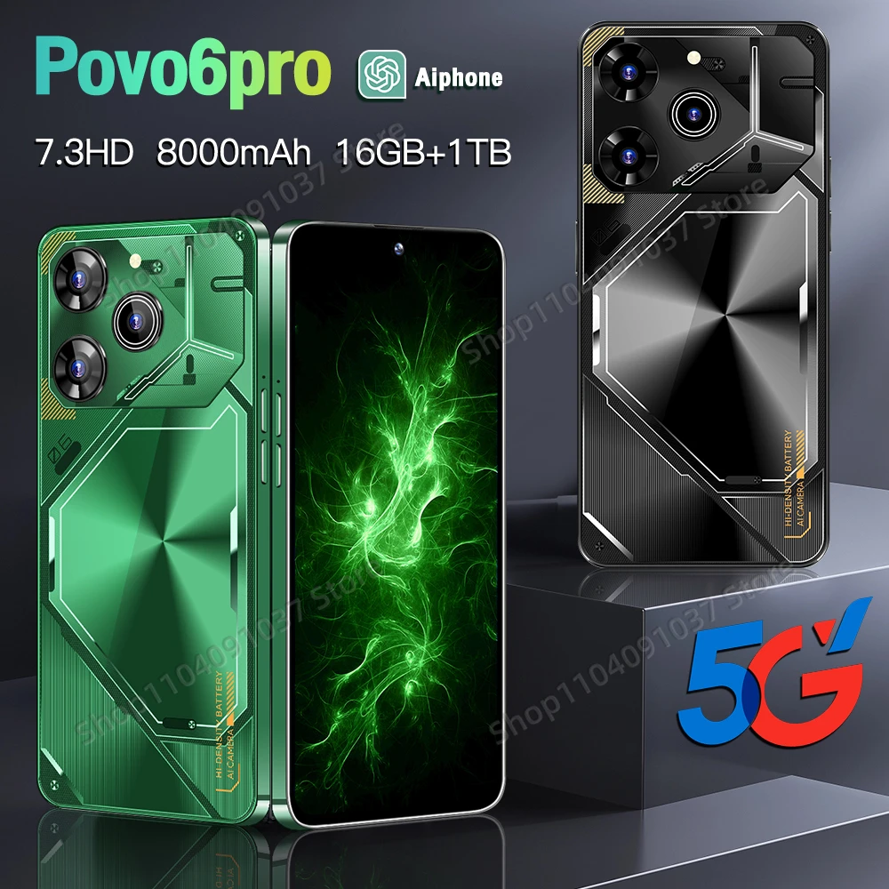 

Оригинальный мобильный телефон 5G Pova 6 Pro, смартфон с экраном 7,3 HD, 16G + 1T, 6800 мАч, 72 МП, OTG, Android13, двойная SIM-карта, разблокированный мобильный телефон