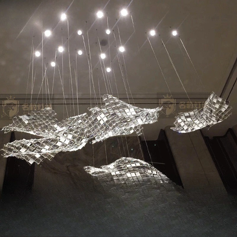 

Colorful crystal square streamer chandelier with chandelier, shopping mall banquet hall art