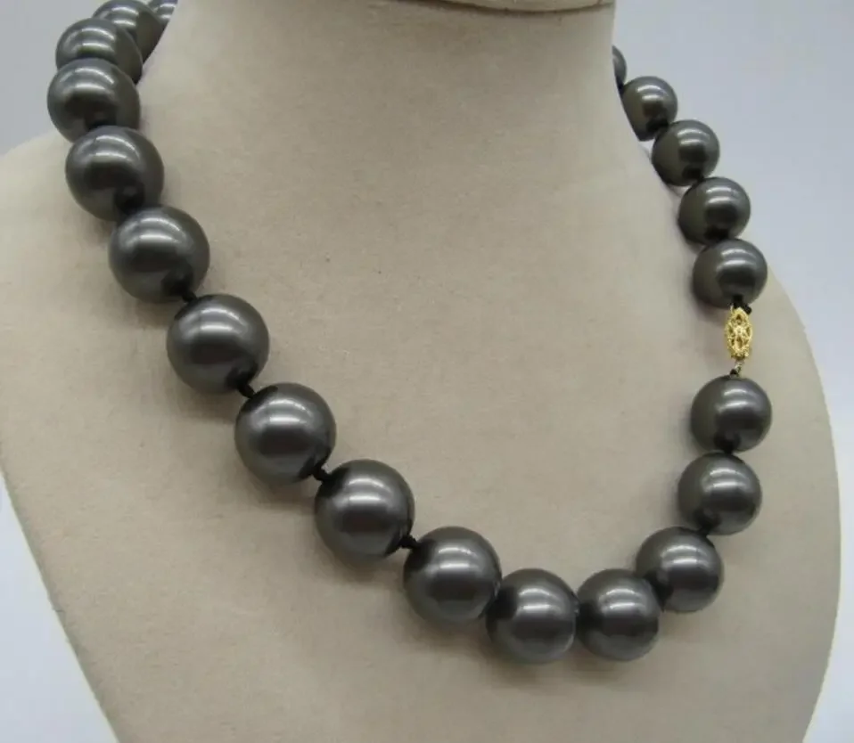 الأزياء والمجوهرات AAA +++ 15-16 مللي متر قذيفة الطبيعية جنوب البحر اللؤلؤ الأسود NECKLACE925silver 18 بوصة