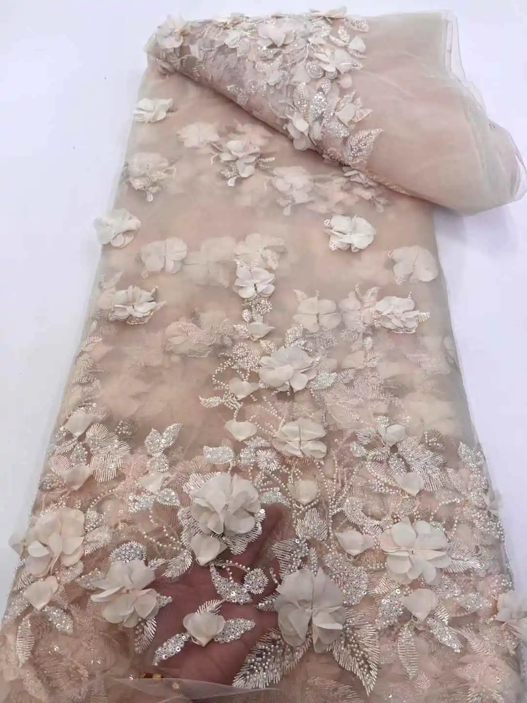 High-quality African Nigerian Elegant 3D Embroidered Fabric French Tulle Lace Fabric With Sequin For Party Wedding
