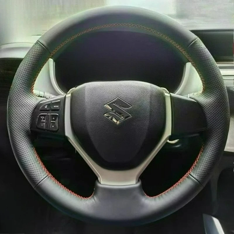 

Сшитый вручную ремонтный износостойкий черный кожаный чехол на руль автомобиля для Suzuki CELERIO S-CROSS SX4 Vitara 2013-2015