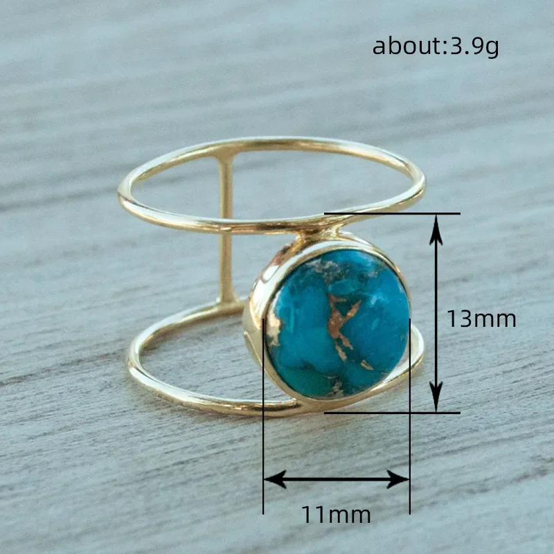 2026 New European and American Women\'s Turquoise Niche Design Ring High-end Exaggerated Round Elegant Fashion Jewelry Wholesale