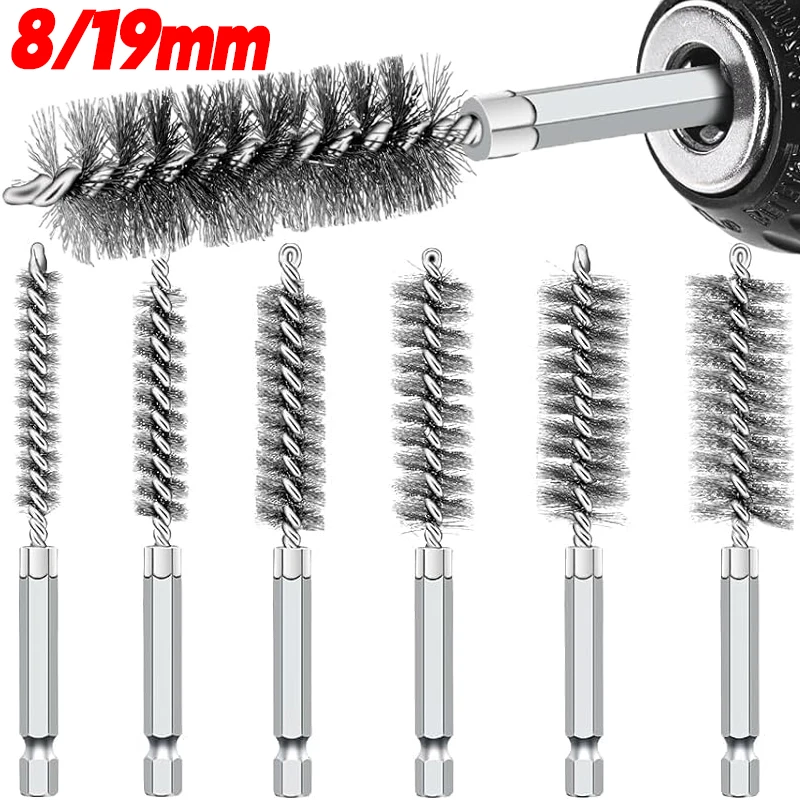 6-12 قطعة الفولاذ المقاوم للصدأ سداسية بار فرشاة سلك إزالة الأزيز البولندية الصدأ إزالة أداة الحفر سلك أنبوب آلات تنظيف فرشاة #1