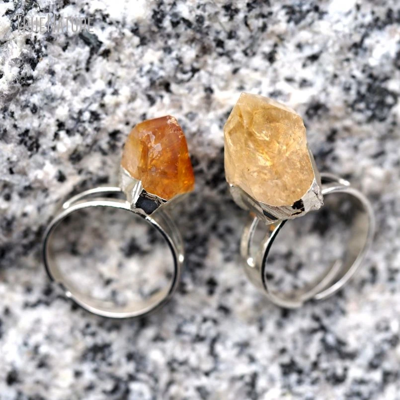 5Pcs Wholesale  Raw Ore Irregular Surface Free Form Silver Color Copper Citrines Crystal Ring RM8924