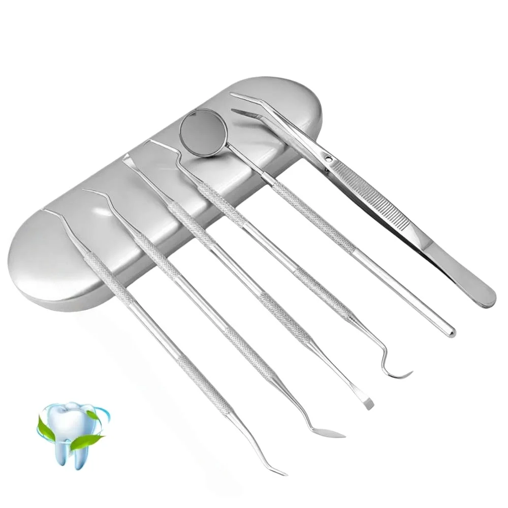 Stainless Steel Dental Tools Mouth Mirror Probe Tweezer Hoe Sickle Tartar Tools Professional Dentist Teeth Cleaner Hygiene Kit