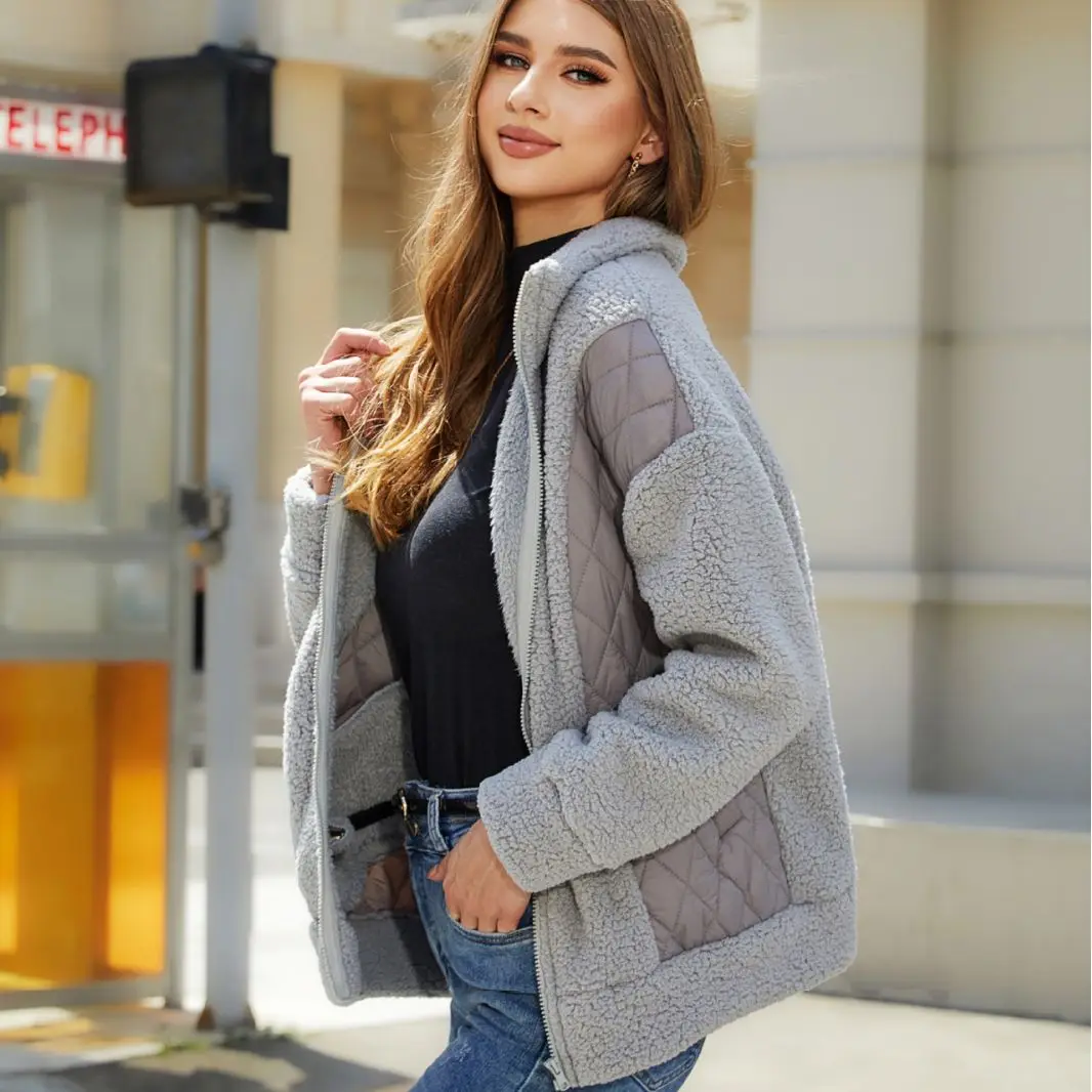 Women Parkas Coats Spliced Jackets - alternate angle