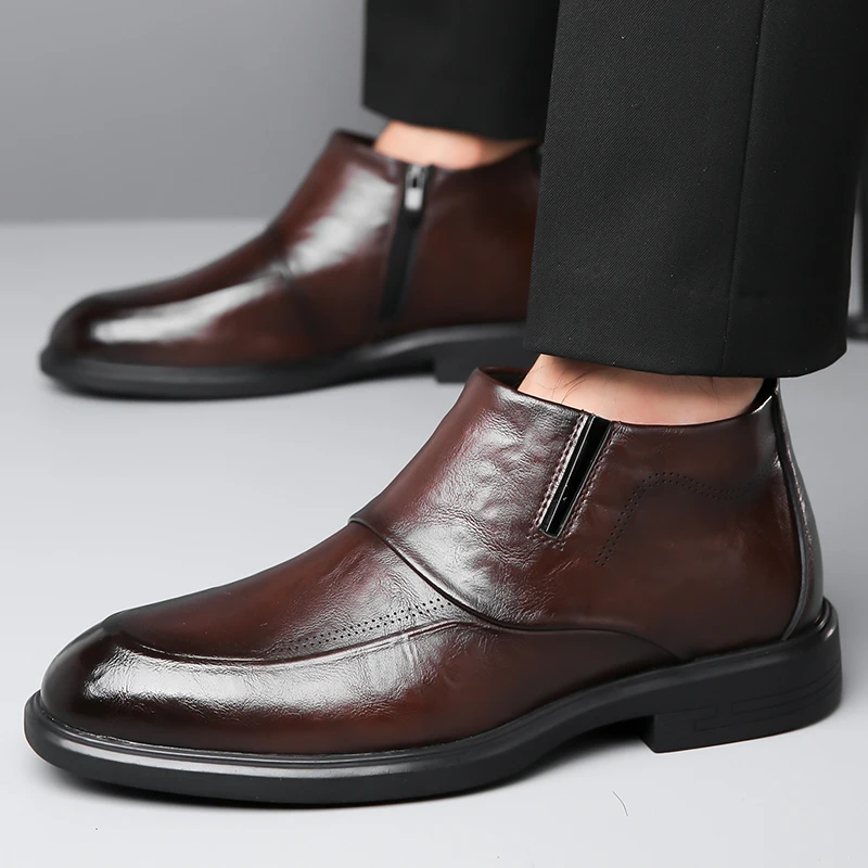 Autumn and winter men\'s leather shoes Classic and versatile minimalist style Daily business and office Outdoor Warm Short  Boots