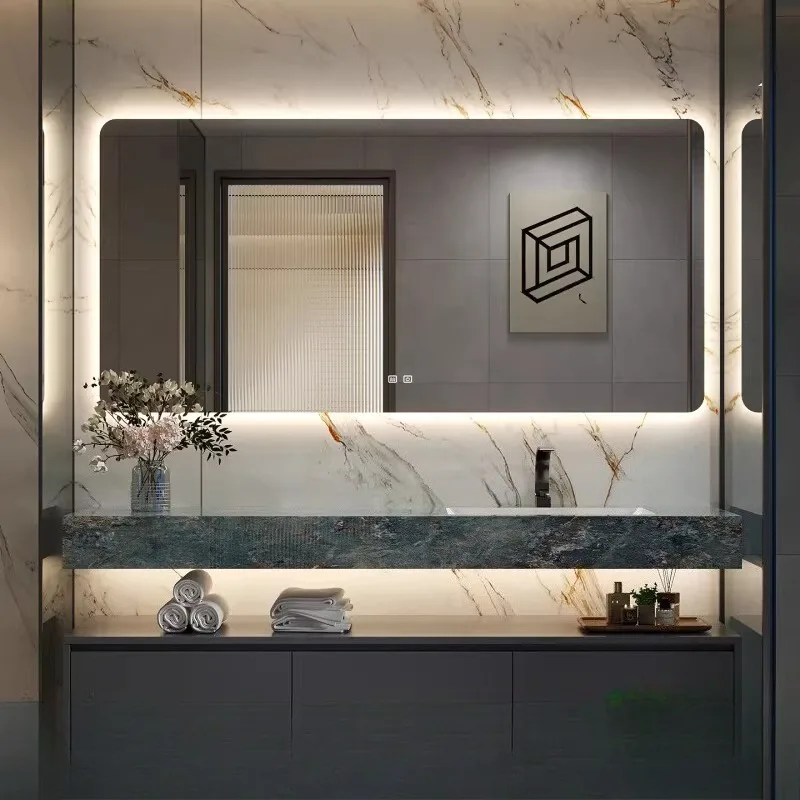 Blue dream rock slab seamless ceramic integrated basin hotel wind bathroom cabinet combination washbasin cabinet customization