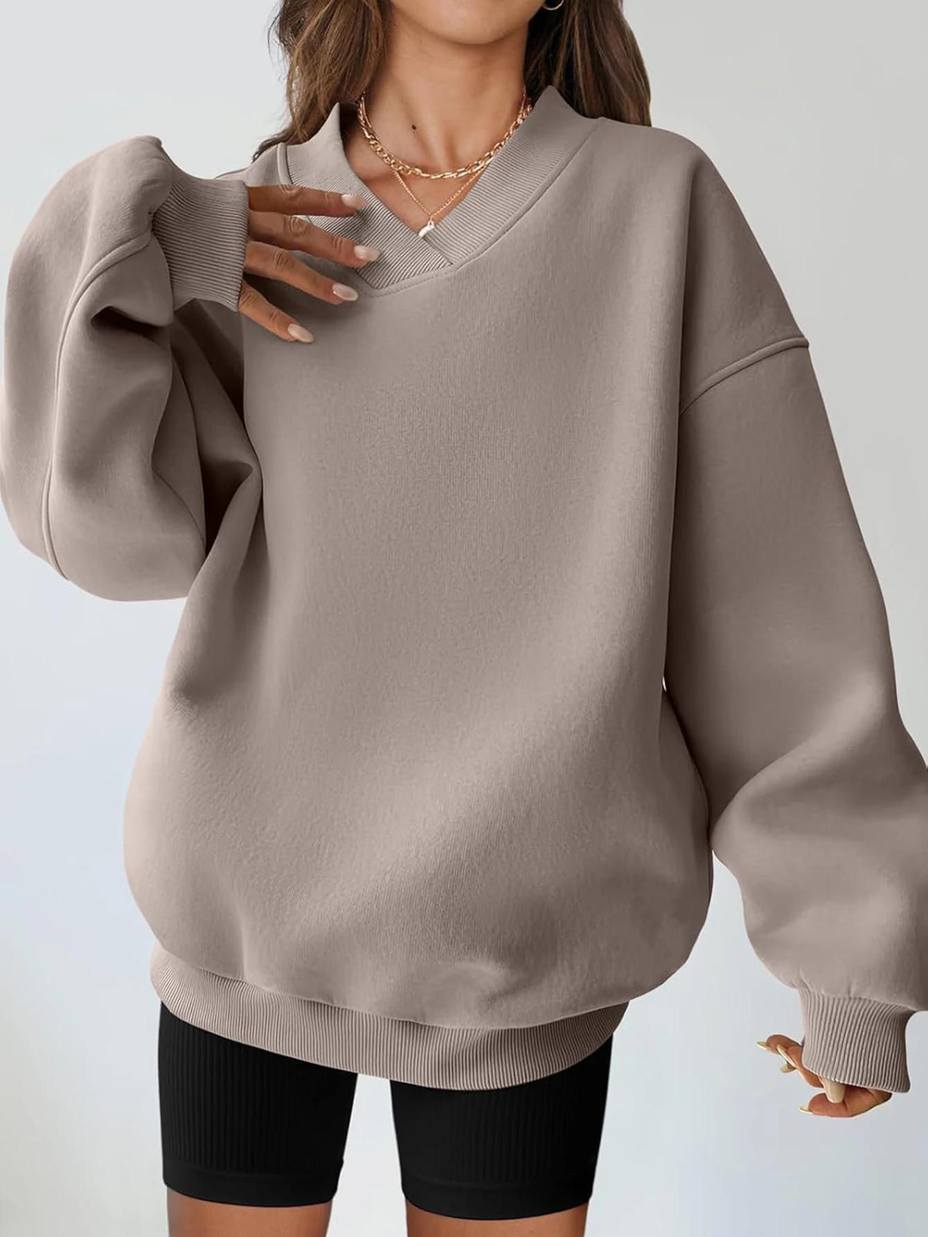 المرأة طويلة الأكمام الخامس الرقبة بلوزات الخريف الشتاء أزياء بسيطة عادي النمط الفرنسي لائق ارتداء اليومي #4