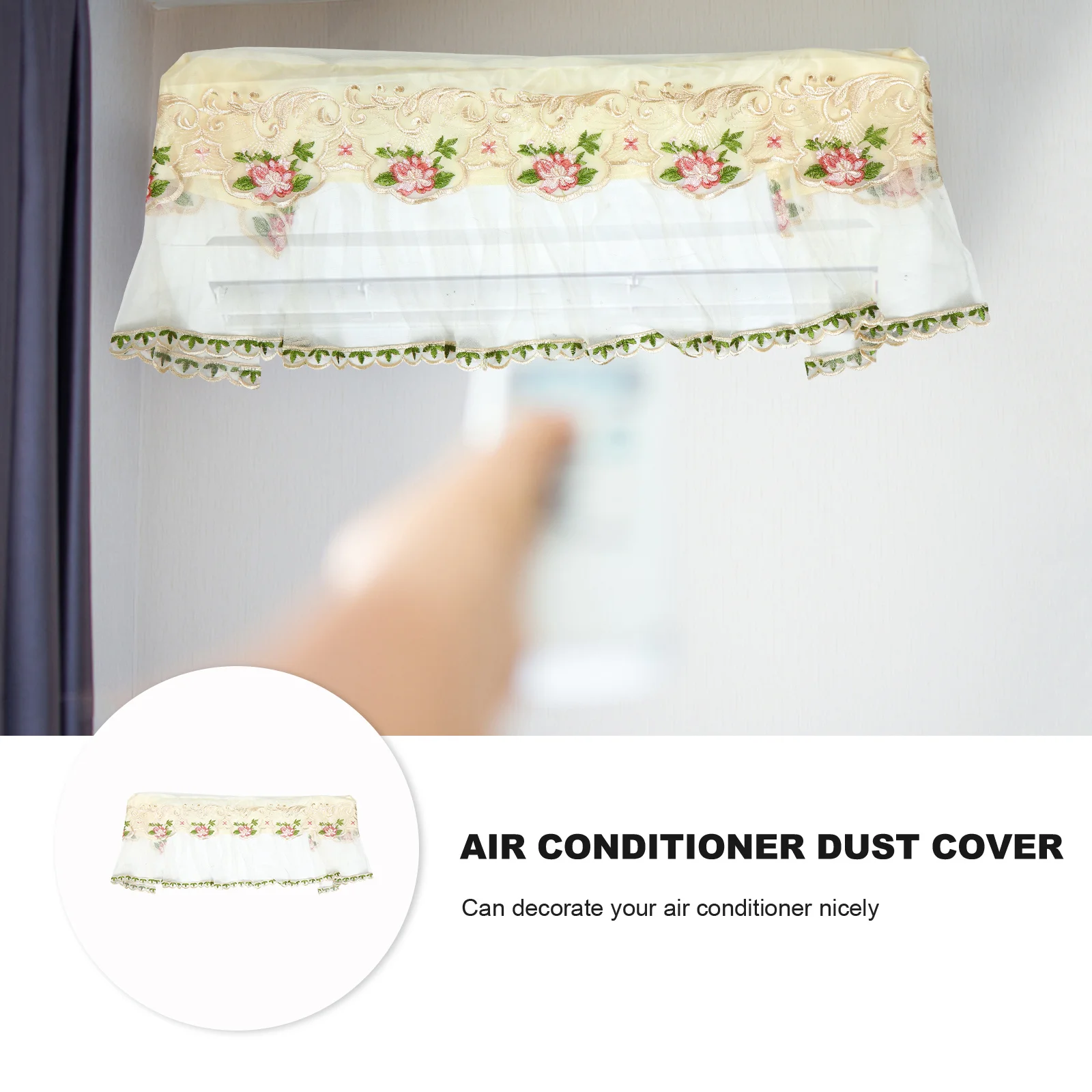 

Air Conditioner Cover with Flower Pattern Lace Trim Dust Protector for Home Indoor Unit Washable Decorative Ac Shield