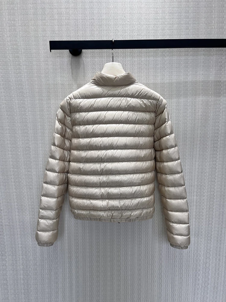 Autumn Winter Fashion Beige Simplicity Short Style Warm Down Jacket Women's Stand Collar Long Sleeve Solid Color Cold-proof Coat