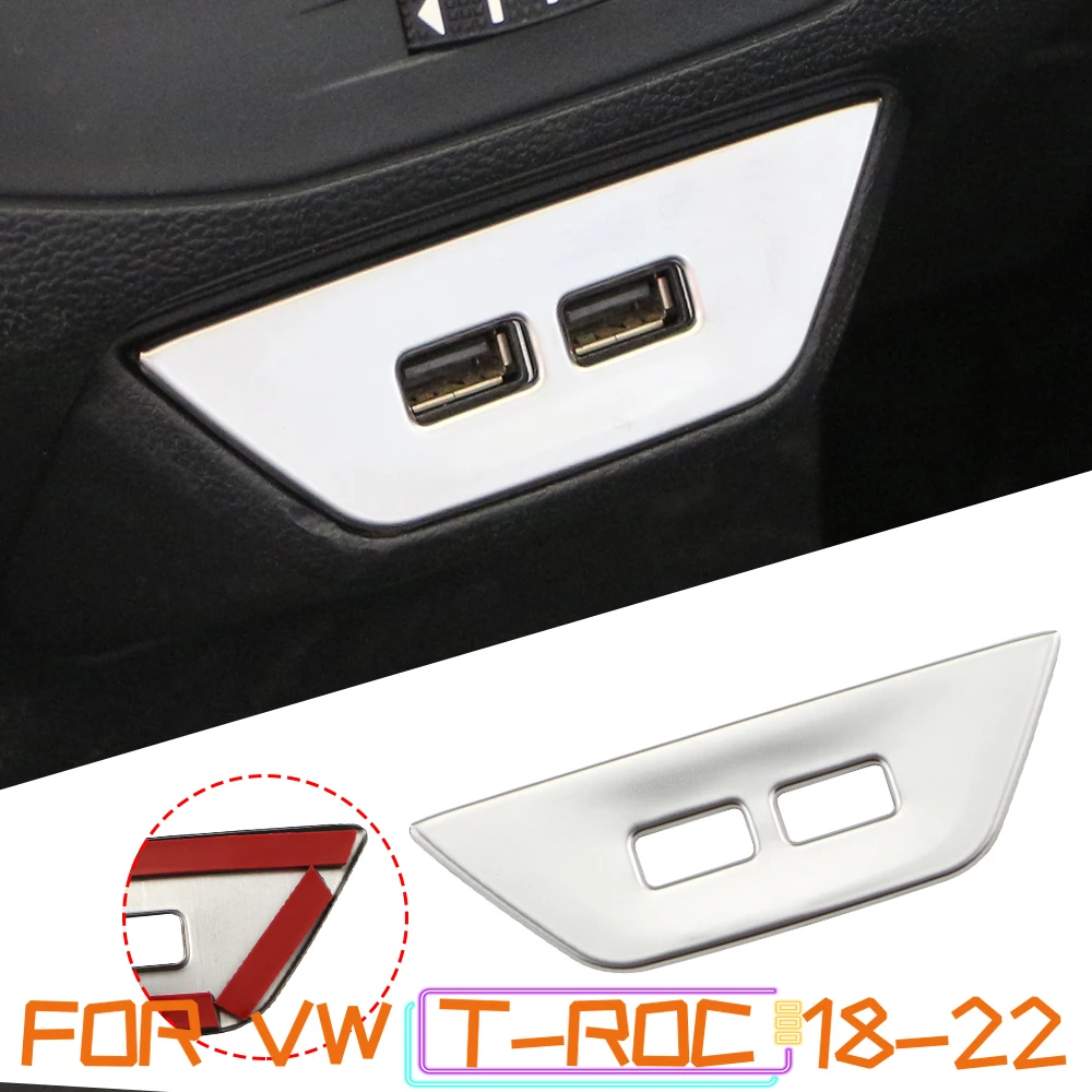 غطاء لوحة USB خلفي للسيارة من الفولاذ المقاوم للصدأ ، ملصقات زينة خلفي مزينة بترتر USB ، ملحقات Volkswagen VW T-Roc Troc 2017 - 2023