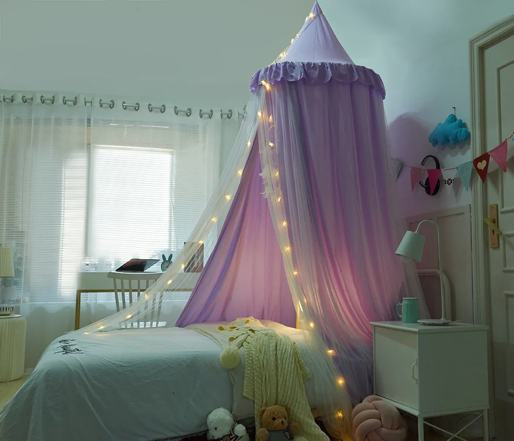 Baby Room Decoration Mosquito Net Curtain Canopy 2 Layers Round Crib Netting Tent for Kids Bed Valance