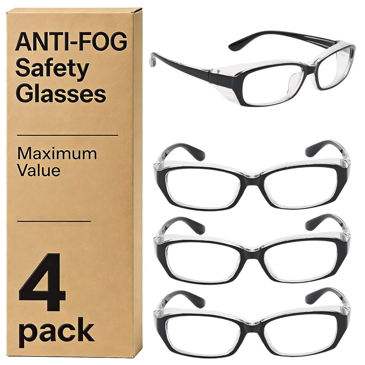 4 Pack Safety Glasses for Men, Safety Goggles with Scratch Impact Resistant Meets ANSI Z87.1 Standard HM8