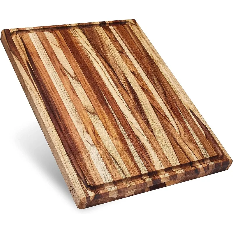 

XL Thick Teak Wood Cutting Board for Kitchen with Juice Groove, Sorting Compartments, Charcuterie Cheese Boa