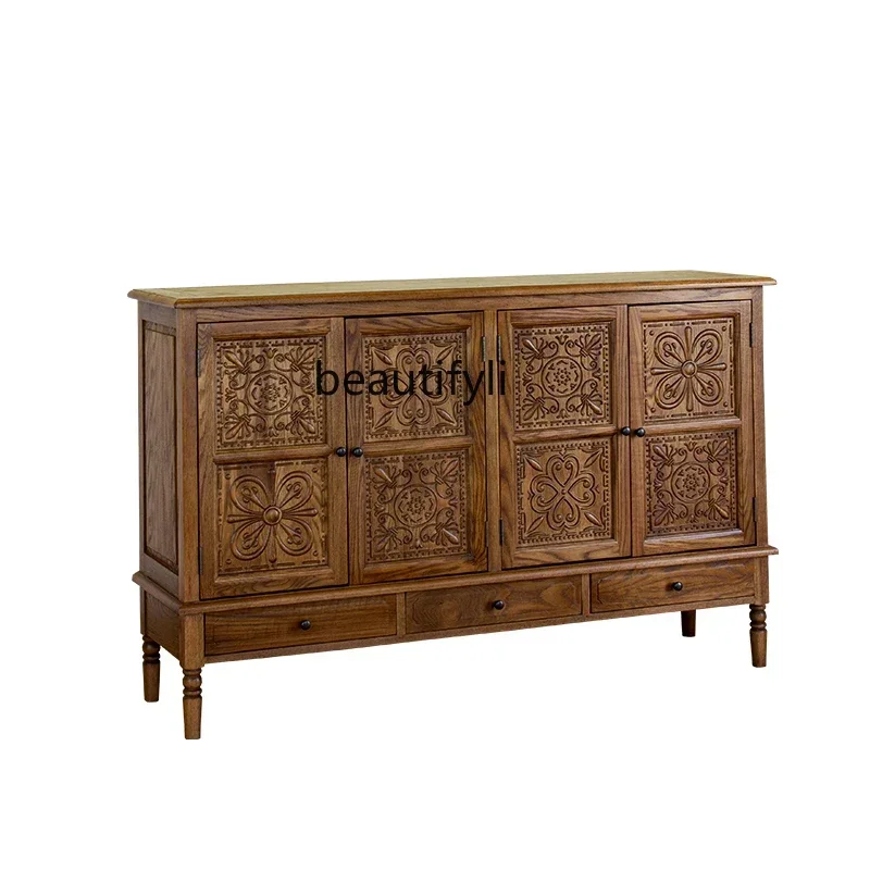 

NEW American country solid wood carved entrance cabinet retro pastoral sideboard oak living room bedroom storage cabinet