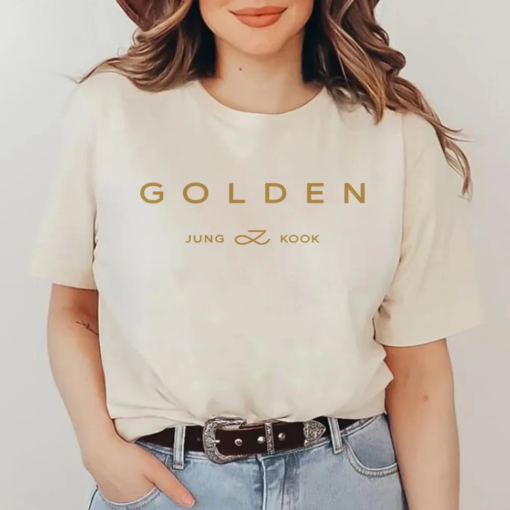 JungKook Golden T Shirt New Fashion Harajuku Graphic Letter Print Tshirt Unisex High Quality Casual Cotton Tees Shirts Korea