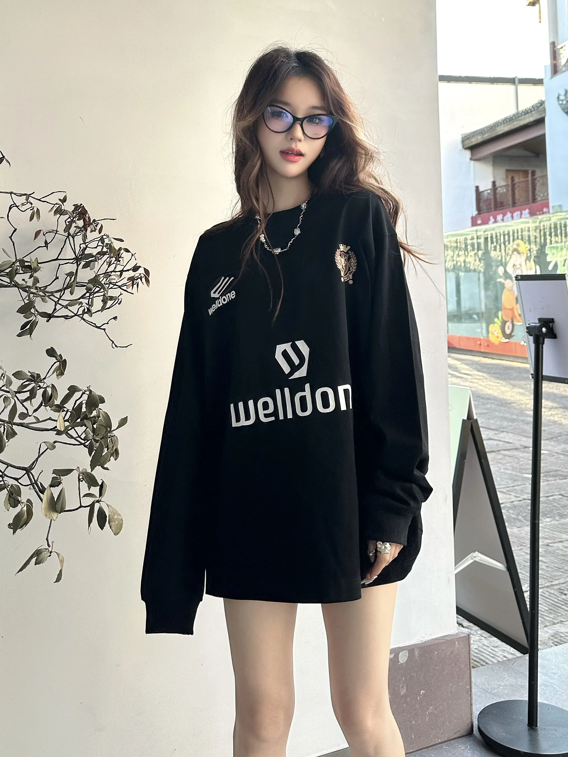 DORA American Sle Long Sleeve T-Shirt Loose Casual Unisex Couple Tops Men Women Autumn round Neck Letter Pattern Sweatshirt