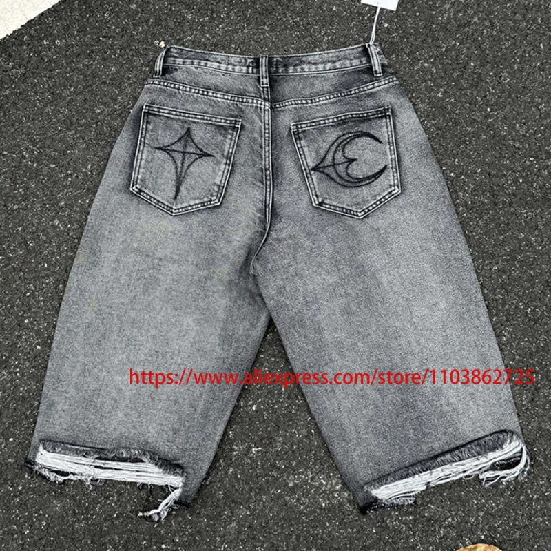 American Trend THUG CLUB Jeans Street Hip-hop High-quality Retro Fashion Patchwork Ripped Hole Thug Club Middle Pants