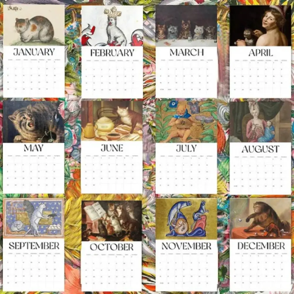 Eigenzinnige kat illustraties kalender kat kalender 2025 2025 katten kalender Renaissance katten muur organisator voor familie kantoor