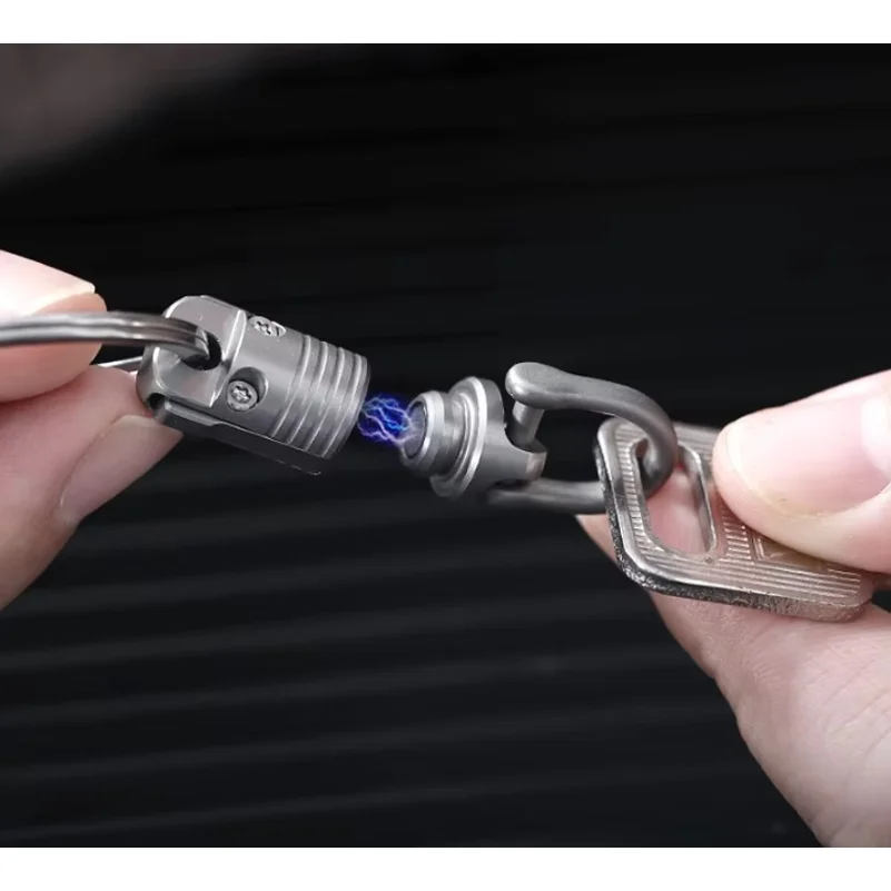 Titanium Alloy Magnetic Keychain Outdoor Camping 360° Rotatable Mini Quick Release Buckle Pendant Ultralight EDC Tool Hiking
