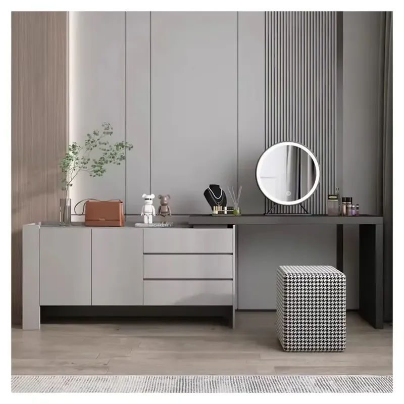Latest Design Modern Foldable Extendable Wooden Dressing Table with Mirror Bedroom Wall Cabinet Wardrobe for Villa and Hotel