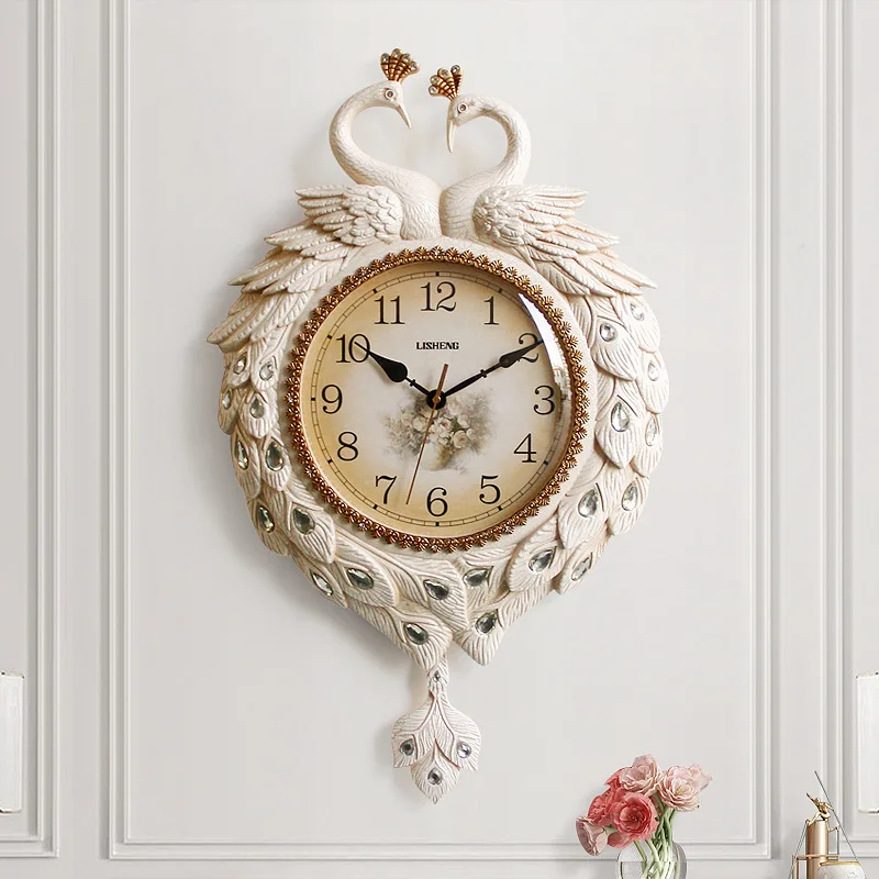 

European peacock wall clock silent living room atmosphere wall watch bedroom pendulum household fashion clock quartz