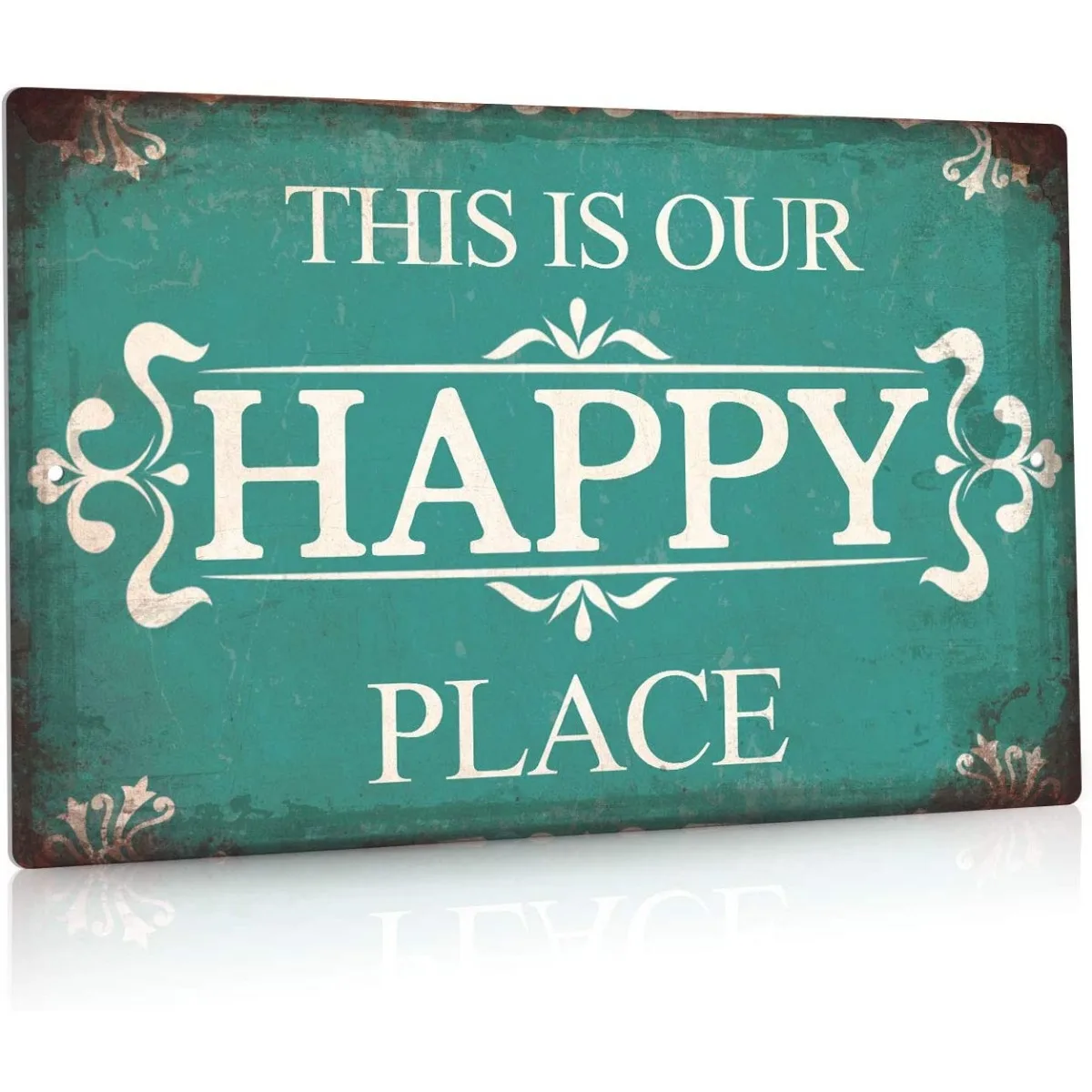 Decor Porch Sign, Porch Decor for Home, Bar, Farmhouse, 12x8 Inches Aluminum Metal Wall Sign - This is Our Happy Place