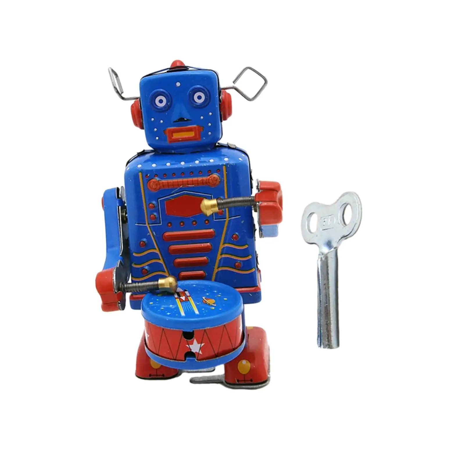 Windup Drumming Robot Toy Tabletop Decor Vintage Novelty Decorative Figuirine for Surprise Parties Memories Festivals Xmas Gift