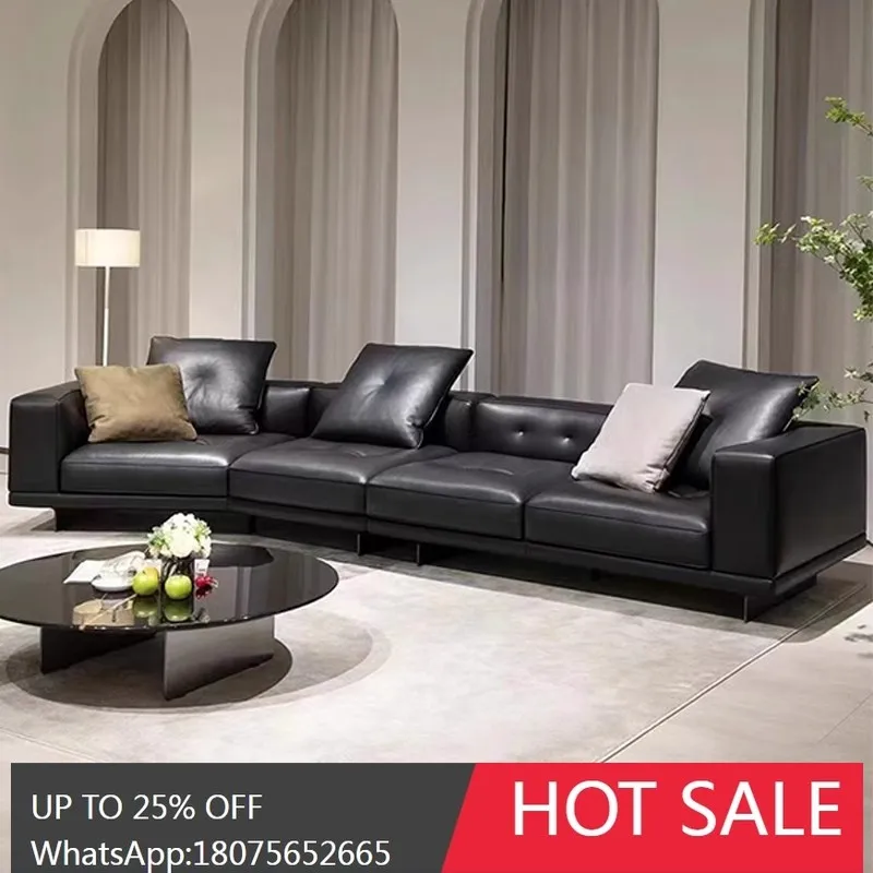 

SGF Italian Minimalist Genuine Leather Sofa Modern Simple Large Apartment Sofa