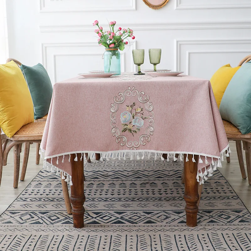 

New Nordic Tablecloth Embroidered with Flowers Home Dining Table Cloth Rectangular Simple and Versatile Beautifying Decoration